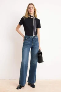 TRENDYOLMİLLA Dark Blue Regular Waist Wide Leg Wide Leg jeans