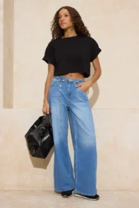 TRENDYOLMİLLA Mavi Flowy Elastic Waist 100% Cotton High Waist Extra Wide Leg Wide Leg jeans - Image 2