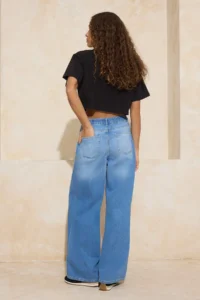 TRENDYOLMİLLA Mavi Flowy Elastic Waist 100% Cotton High Waist Extra Wide Leg Wide Leg jeans - Image 4