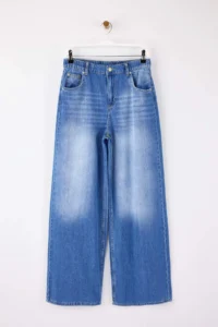TRENDYOLMİLLA Mavi Flowy Elastic Waist 100% Cotton High Waist Extra Wide Leg Wide Leg jeans - Image 5