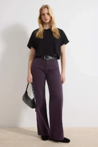 TRENDYOLMİLLA Purple Wash Effect High Waist 100% Cotton LONG Size Wide Leg jeans