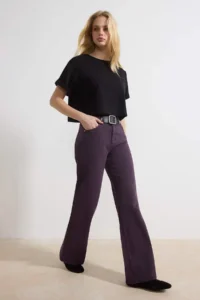 TRENDYOLMİLLA Purple Wash Effect High Waist 100% Cotton LONG Size Wide Leg jeans - Image 2