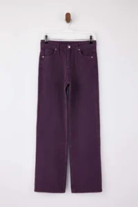 TRENDYOLMİLLA Purple Wash Effect High Waist 100% Cotton LONG Size Wide Leg jeans - Image 5