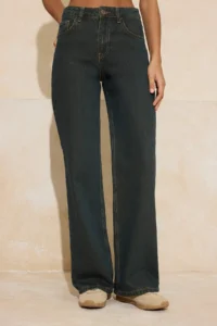 TRENDYOLMİLLA Dark Khaki Brown High Waist Wide Leg/Wide Leg 100% Cotton jeans