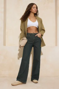 TRENDYOLMİLLA Dark Khaki Brown High Waist Wide Leg/Wide Leg 100% Cotton jeans - Image 2
