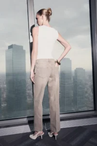 TRENDYOLMİLLA Limited Edition Beige Traced Regular Waist Plain Cut Jeans Pants - Image 3