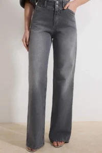 TRENDYOLMİLLA Gray Trok Detailed Regular Waist 100% Cotton Wide Leg jeans - Image 3