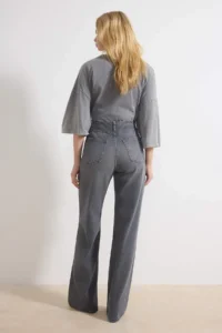 TRENDYOLMİLLA Gray Trok Detailed Regular Waist 100% Cotton Wide Leg jeans - Image 4