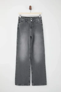 TRENDYOLMİLLA Gray Trok Detailed Regular Waist 100% Cotton Wide Leg jeans - Image 5