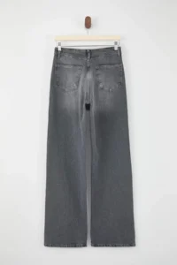 TRENDYOLMİLLA Gray Trok Detailed Regular Waist 100% Cotton Wide Leg jeans - Image 6