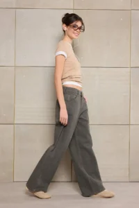 TRENDYOLMİLLA Teen Multicolored Plaid Patterned High Waist 100% Cotton Baggy jeans - Image 2