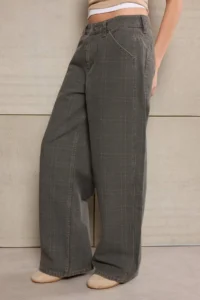 TRENDYOLMİLLA Teen Multicolored Plaid Patterned High Waist 100% Cotton Baggy jeans - Image 3