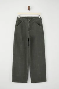 TRENDYOLMİLLA Teen Multicolored Plaid Patterned High Waist 100% Cotton Baggy jeans - Image 5