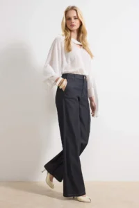 TRENDYOLMİLLA Dark Blue Stitching Detailed High Waist Extra Flexible Wide Leg jeans - Image 2