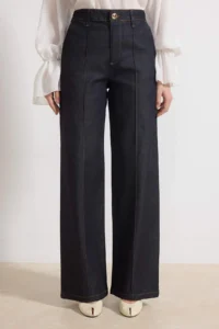 TRENDYOLMİLLA Dark Blue Stitching Detailed High Waist Extra Flexible Wide Leg jeans - Image 3