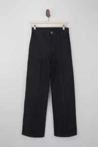 TRENDYOLMİLLA Dark Blue Stitching Detailed High Waist Extra Flexible Wide Leg jeans - Image 5