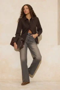 TRENDYOLMİLLA Anthracite High Waist Wide Leg Wide Leg jeans