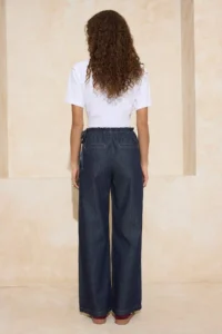 TRENDYOLMİLLA Dark Blue Draped Waist Detailed High Waist 100% Cotton Wide Leg jeans - Image 4