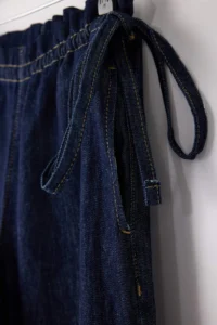 TRENDYOLMİLLA Dark Blue Draped Waist Detailed High Waist 100% Cotton Wide Leg jeans - Image 6