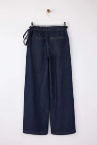TRENDYOLMİLLA Dark Blue Draped Waist Detailed High Waist 100% Cotton Wide Leg jeans - Image 7
