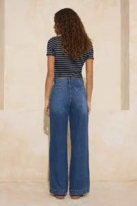 TRENDYOLMİLLA Dark Blue Draped Waist Detailed High Waist 100% Cotton Wide Leg jeans - Image 4