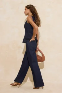 TRENDYOLMİLLA Dark Blue Flowy High Waist 100% Cotton Wide Leg jeans - Image 2