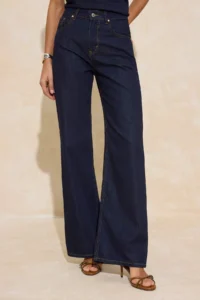 TRENDYOLMİLLA Dark Blue Flowy High Waist 100% Cotton Wide Leg jeans - Image 3