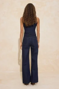 TRENDYOLMİLLA Dark Blue Flowy High Waist 100% Cotton Wide Leg jeans - Image 4