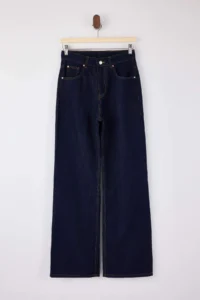 TRENDYOLMİLLA Dark Blue Flowy High Waist 100% Cotton Wide Leg jeans - Image 5