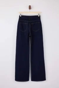 TRENDYOLMİLLA Dark Blue Flowy High Waist 100% Cotton Wide Leg jeans - Image 6