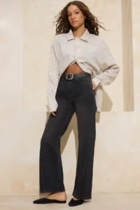 TRENDYOLMİLLA Black High Waist Less Flexible Wide Leg Wide Leg jeans