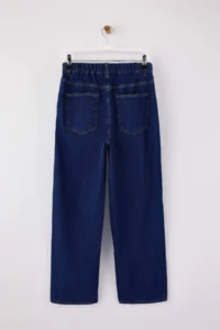 TRENDYOLMİLLA Dark Blue Flowy Elastic Waist High Waist 100% Cotton Baggy jeans - Image 2