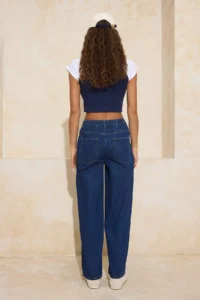 TRENDYOLMİLLA Dark Blue Flowy Elastic Waist High Waist 100% Cotton Baggy jeans - Image 6