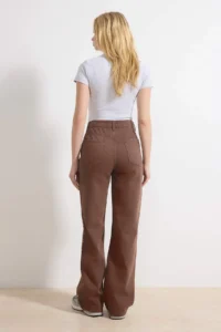 TRENDYOLMİLLA Brown FLORAL Trok Detailed High Waist 100% Cotton Wide Leg jeans - Image 4