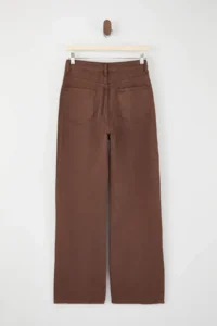 TRENDYOLMİLLA Brown FLORAL Trok Detailed High Waist 100% Cotton Wide Leg jeans - Image 6