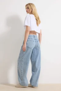 TRENDYOLMİLLA Light Blue Draped Trok Detailed High Waist 100% Cotton Baggy jeans - Image 4