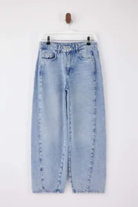 TRENDYOLMİLLA Light Blue Draped Trok Detailed High Waist 100% Cotton Baggy jeans - Image 5