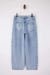 TRENDYOLMİLLA Light Blue Draped Trok Detailed High Waist 100% Cotton Baggy jeans - Image 7