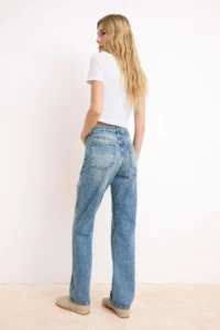 TRENDYOLMİLLA Mavi High Waist Ripped Straight jeans - Image 4