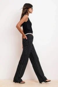 TRENDYOLMİLLA Black Lurex Striped High Waist 100% Cotton Wide Leg jeans - Image 2
