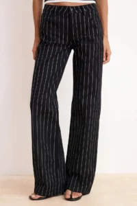 TRENDYOLMİLLA Black Lurex Striped High Waist 100% Cotton Wide Leg jeans - Image 3