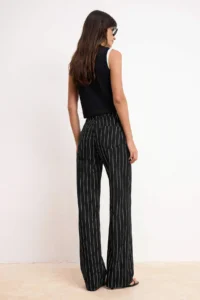 TRENDYOLMİLLA Black Lurex Striped High Waist 100% Cotton Wide Leg jeans - Image 4