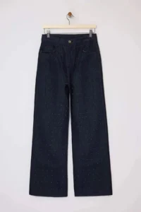 TRENDYOLMİLLA Dark Blue 100% Cotton Stone LONG Size High Waist Raw Wide Leg jeans - Image 6
