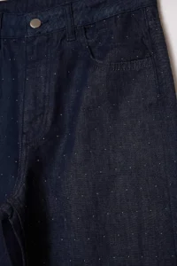 TRENDYOLMİLLA Dark Blue 100% Cotton Stone LONG Size High Waist Raw Wide Leg jeans - Image 7