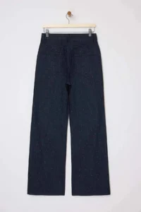 TRENDYOLMİLLA Dark Blue 100% Cotton Stone LONG Size High Waist Raw Wide Leg jeans - Image 8