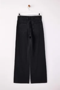 TRENDYOLMİLLA Black Draped Stone Detailed High Waist 100% Cotton Wide Leg jeans - Image 6