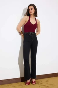 TRENDYOLMİLLA Limited Edition Black Belt Detailed High Waist Middle Flexible Flare LONG Size jeans - Image 2
