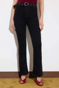 TRENDYOLMİLLA Limited Edition Black Belt Detailed High Waist Middle Flexible Flare LONG Size jeans - Image 3