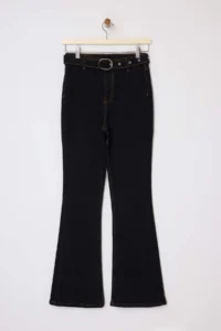 TRENDYOLMİLLA Limited Edition Black Belt Detailed High Waist Middle Flexible Flare LONG Size jeans - Image 5