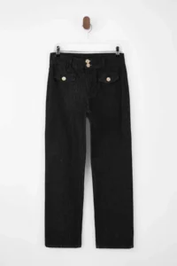 TRENDYOLMİLLA Limited Edition Black High Waist Tam Size 100% Cotton Straight jeans - Image 3